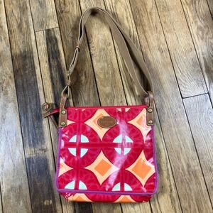 Vintage Fossil Key-Per Crossbody Bag Red Orange Pink Geometric Coated‎ Messenger